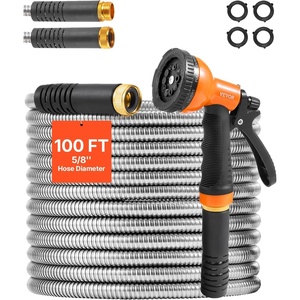 VEVOR Metal Garden Hose 200 ft, Heavy Duty Stainless Steel Water Hose with 10-Function Nozzle, No-Kink & Flexible Outdoor Garden Hose, Rust-Proof Lightweight Hose for Yard, RV, Car Wash(100 ft with 10 Function Spray Nozzle)