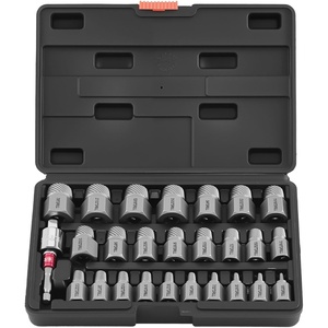 VEVOR Pipe Extractor Set, 9 Pieces Heavy Duty Steel Broken Pipe Extractors, with Solid Storage Case, Cr-Mo Steel for Removing 1/8″ to 1″ Damaged Threaded Pipes and Fittings, for Plumbers Mechanics DIY(27 PCS)