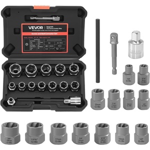 VEVOR Pipe Extractor Set, 9 Pieces Heavy Duty Steel Broken Pipe Extractors, with Solid Storage Case, Cr-Mo Steel for Removing 1/8″ to 1″ Damaged Threaded Pipes and Fittings, for Plumbers Mechanics DIY(16 PCS)