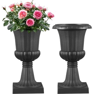 VEVOR Plastic Urn Planters, 9.8 x 16.5 Inch, 2 Pack White Classic Flower Pots Front Porch Planters, Indoor & Outdoor Vase for Wedding, Party, Event, Home, Stage, Garden, Balcony, Patio Decoration(Black)