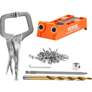VEVOR Pocket Hole Jig, 56 Pcs Mini Jig Pocket Hole System with 9″ C-clamp, Step Drill, Wrench, Drill Stop Ring, Square Drive Bit, and Screws, for DIY Carpentry Projects(Mini)