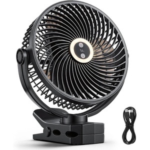 VEVOR Portable Clip Fan, Rechargeable Clip On Fan with Light, USB Port with 3 Speeds & Circulation Mode, Strong Airflow Sturdy Clamp, Long Runtime for Desk, Golf Cart,Outdoor Camping Treadmill,Black(Portable Clip Fan w/ Light  Black)