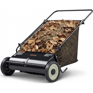 VEVOR Push Lawn Sweeper 26 Inch Leaf & Grass Collector Strong Rubber Wheels | Heavy Duty Thickened Steel Durable to Use with Large Capacity 7 ft³ Mesh Collection Bag, 4 Spinning Brushes(26 inch Classic)