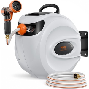 VEVOR Retractable Hose Reel, 84 ft x 5/8 inch, Garden Water Hose Reel with 9-Pattern Nozzle, 180° Swivel Bracket Wall-Mounted, Automatic Rewind, Lock at Any Length, with Slow Return System(115 ft)