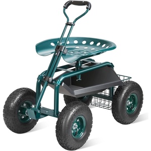 VEVOR Rolling Garden Cart with Swivel Seat, Heavy Duty Garden Seat with Storage Basket & Tool Tray, 300 lbs Weight Capacity, Outdoor Utility Gardening Stool Scooter for Lawn Yard Planting Weeding(Green)
