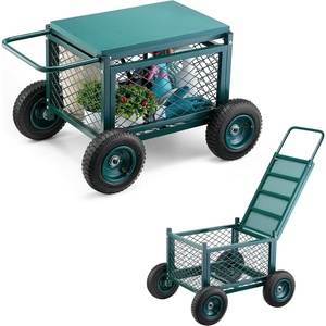 VEVOR Rolling Garden Cart with Swivel Seat, Heavy Duty Garden Seat with Storage Basket & Tool Tray, 300 lbs Weight Capacity, Outdoor Utility Gardening Stool Scooter for Lawn Yard Planting Weeding(Green & Black)