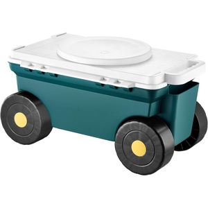 VEVOR Rolling Garden Cart with Swivel Seat, Heavy Duty Garden Seat with Storage Basket & Tool Tray, 300 lbs Weight Capacity, Outdoor Utility Gardening Stool Scooter for Lawn Yard Planting Weeding(Green & White)
