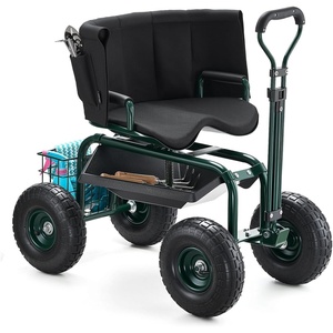 VEVOR Rolling Garden Cart with Swivel Seat, Heavy Duty Garden Seat with Storage Basket & Tool Tray, 300 lbs Weight Capacity, Outdoor Utility Gardening Stool Scooter for Lawn Yard Planting Weeding(Dark Green)