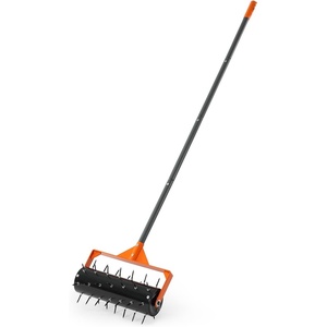 VEVOR Rolling Lawn Aerator, 18-inch Heavy-Duty Manual Rolling Aerator Lawn with Detachable Handle and 27 Iron Spikes, Rolling Lawn Aeration Tool for Garden Patio Yard Compacted Soils and Lawns, Black(Rolling)