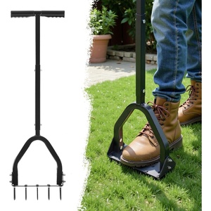 VEVOR Rolling Lawn Aerator, 18-inch Heavy-Duty Manual Rolling Aerator Lawn with Detachable Handle and 27 Iron Spikes, Rolling Lawn Aeration Tool for Garden Patio Yard Compacted Soils and Lawns, Black(Step-On)