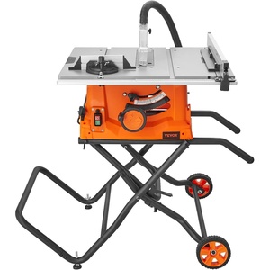 VEVOR Table Saw with Stand, 10-inch 15-Amp, 25-in Max Rip Capacity, Cutting Speed up to 5000RPM, 40T Blade, Portable Compact Jobsite Tablesaw w/Sliding Miter Gauge for Woodworking & Furniture Making 0-1/8” Adjustable Depth, for Woodworking
