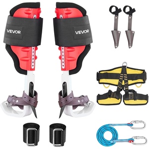 VEVOR Tree Climbing Spikes Set, 1 Pair Height-Adjustable Climbing Spurs with Security Harness and Utility Rope, 350lbs Load Capacity Tree Climbing Gear, Arborist Equipment for Climbers, Fruit Picking(Red)