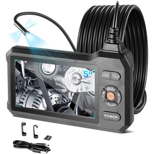 VEVOR Triple Lens Inspection Camera with Light, 5″ IPS Screen Industrial Borescope, 8X Zoom 1080P HD Split Screen, 10 LED Lights Scope Camera for Automotive, Plumbing(16.5FT)(Triple-View)