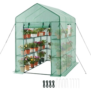 VEVOR Walk-in Tunnel Greenhouse, 15 x 7 x 7 ft Hoop House Greenhouse Tunnel with Watering System, Plant Hot House with Steel Frame, PE Cover, Roll-Up Zipper Door and 8 Windows for Outdoors, Green(Green)