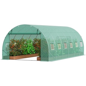 VEVOR Walk-in Tunnel Greenhouse, 19.4×9.7×7.4 ft Hoop House Greenhouse Tunnel, Plant Hot House with Galvanized Steel Frame, Green PE Cover, Swing Door and 12 Roll-up Windows for Outdoor(Green)