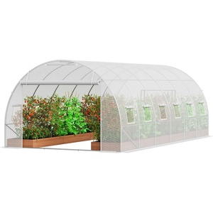 VEVOR Walk-in Tunnel Greenhouse, 19.4×9.7×7.4 ft Hoop House Greenhouse Tunnel, Plant Hot House with Galvanized Steel Frame, Green PE Cover, Swing Door and 12 Roll-up Windows for Outdoor(White)