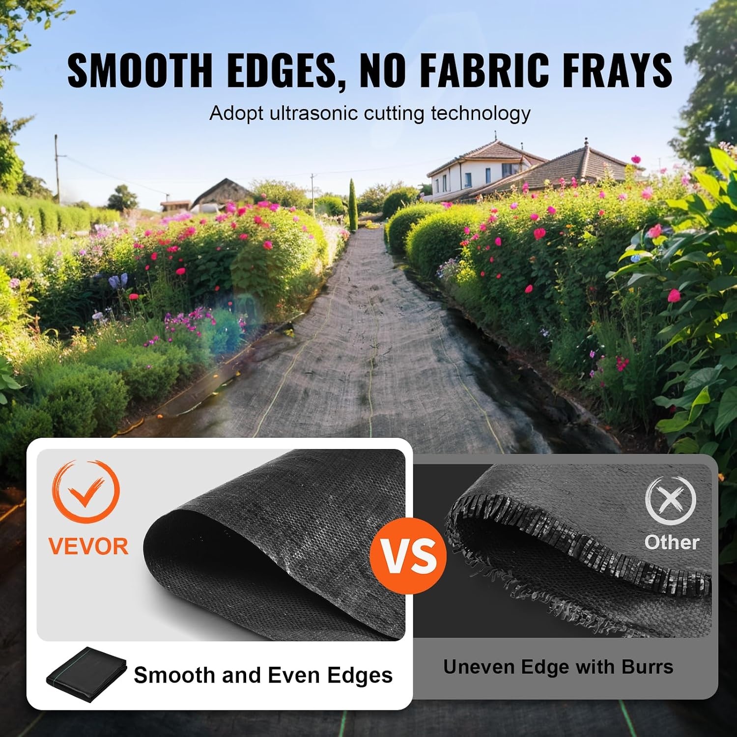 image:imageVEVOR 3x100FT 32oz Weed Barrier Fabric Heavy Duty Landscape Fabric Weed Blocker Fabric Garden Weed Mat Lawn Fabric Weed Control Fabric Driveway Fabric Ground Cover Woven Landscape Cloth Black4FT100FT32OZ