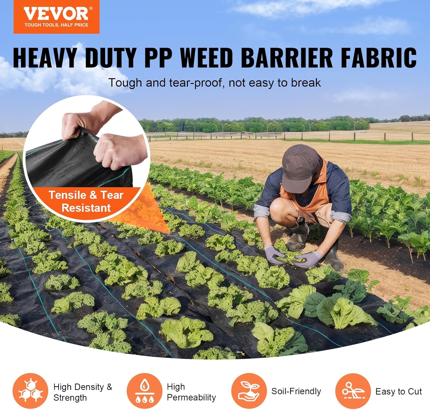image:imageVEVOR 3x100FT 32oz Weed Barrier Fabric Heavy Duty Landscape Fabric Weed Blocker Fabric Garden Weed Mat Lawn Fabric Weed Control Fabric Driveway Fabric Ground Cover Woven Landscape Cloth Black4FT100FT32OZ