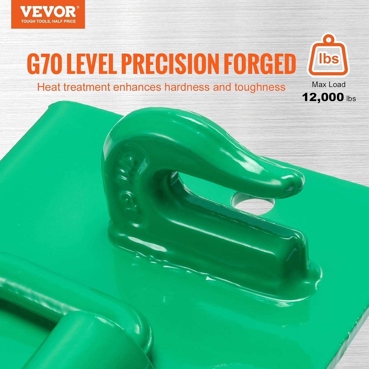 image:imageVEVOR 516 Tractor Bucket Hook with Tie Down Ring Grade 70 Forged Steel 2 Pack BoltOn Grab Hook with Back Plate Compatible for Tractor Bucket RV UTV Truck Maximum Break Strength 12000 lbs Green2PCS Integrated