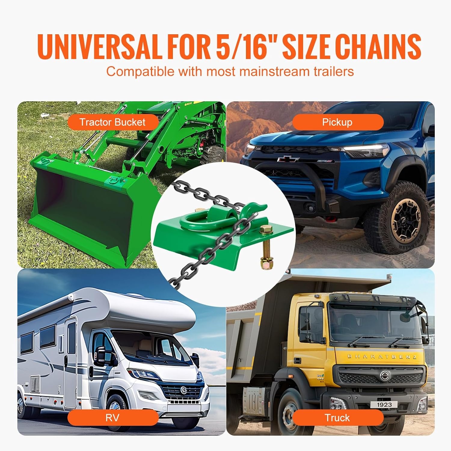 image:imageVEVOR 516 Tractor Bucket Hook with Tie Down Ring Grade 70 Forged Steel 2 Pack BoltOn Grab Hook with Back Plate Compatible for Tractor Bucket RV UTV Truck Maximum Break Strength 12000 lbs Green2PCS Integrated