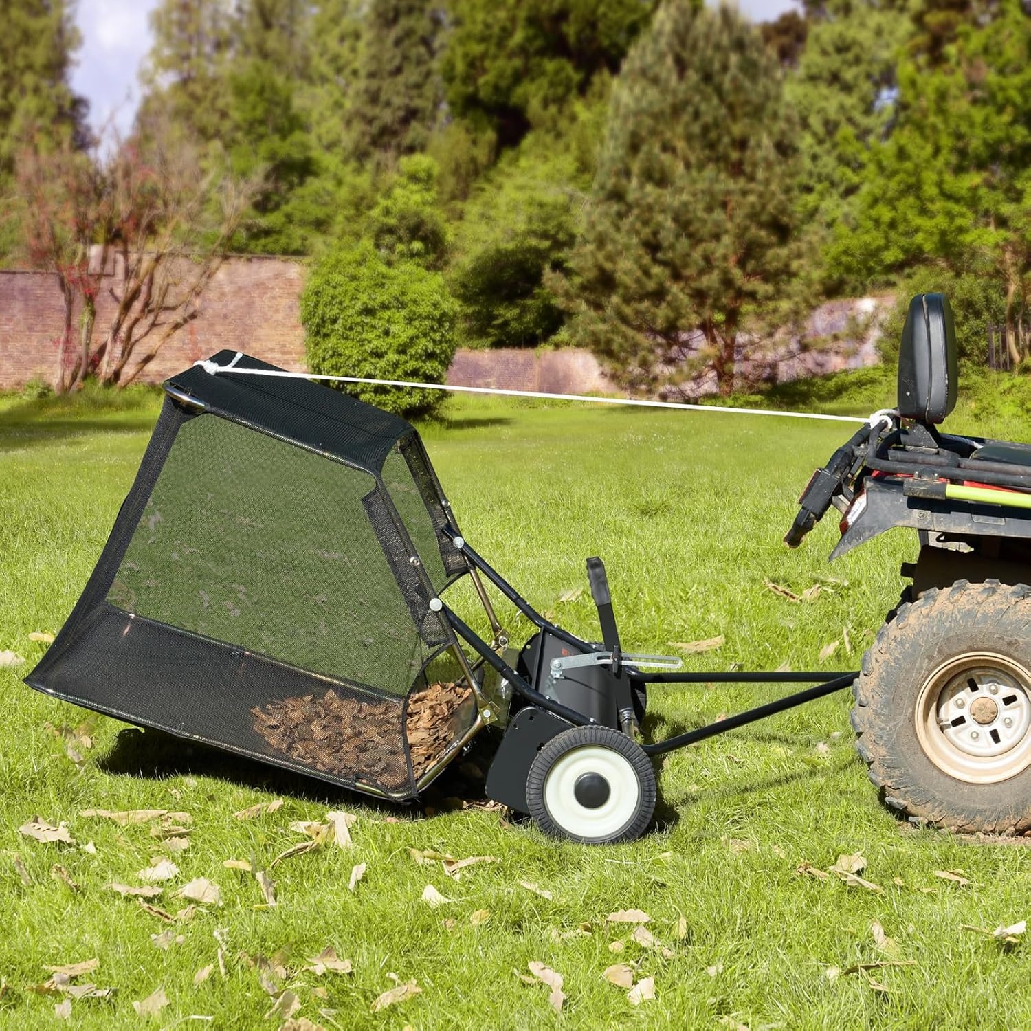 image:imageVEVOR 52 in Tow Behind Lawn Sweeper 26 cuft Large Yard Sweeper Adjustable Sweeping Height Heavy Duty Leaf amp Grass Collector with Dumping Rope Pull Behind Sweepers for Debris Grass Clippings42 Inch