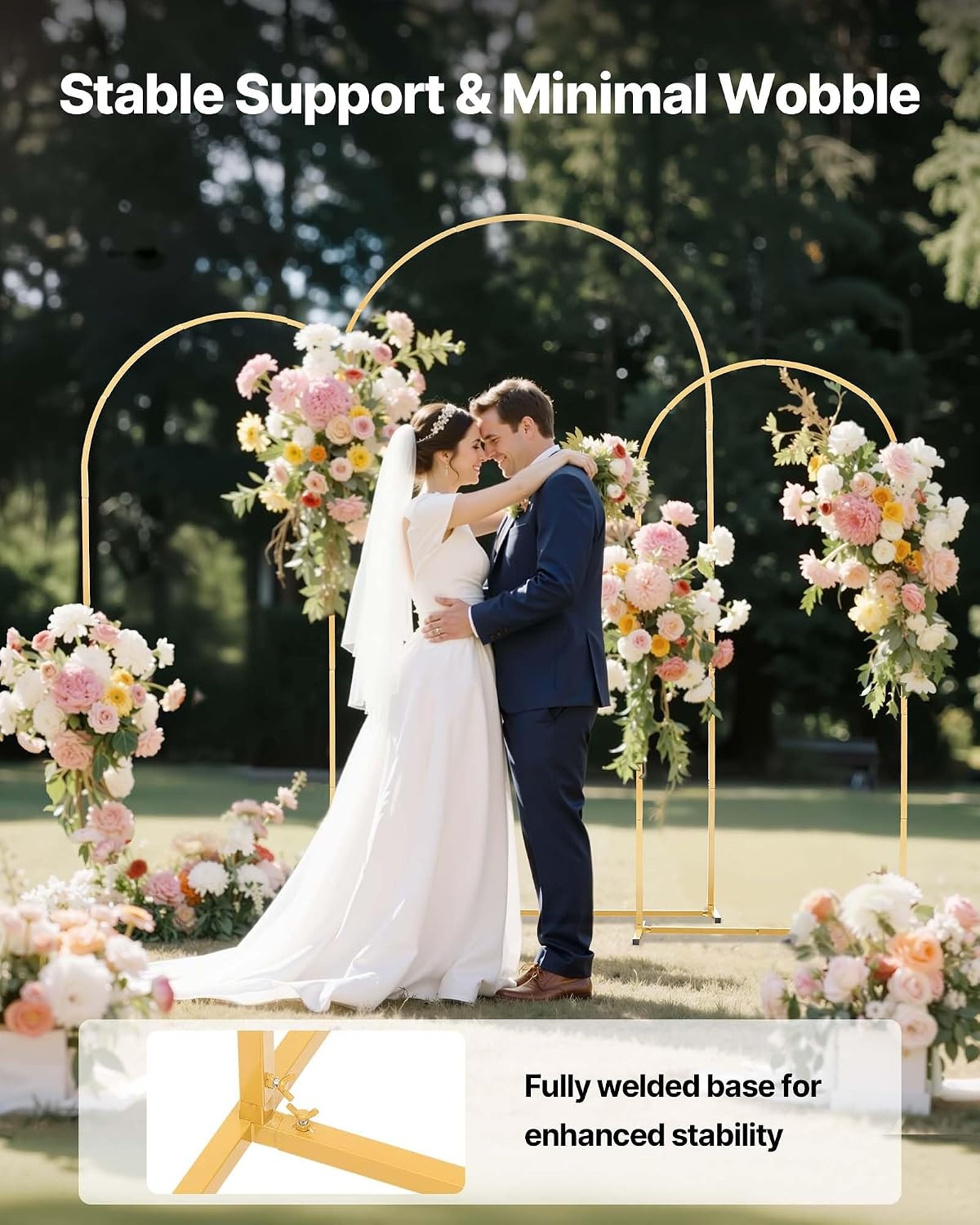 image:imageVEVOR Arch Backdrop Stand 66 x 33 ft Stable Structure Easy Assembly 1 Set Gold Metal Arch Backdrop Stand for Wedding Birthday Party Graduation Holiday Celebration and Ceremony Decoration72ft 66ft 6ft