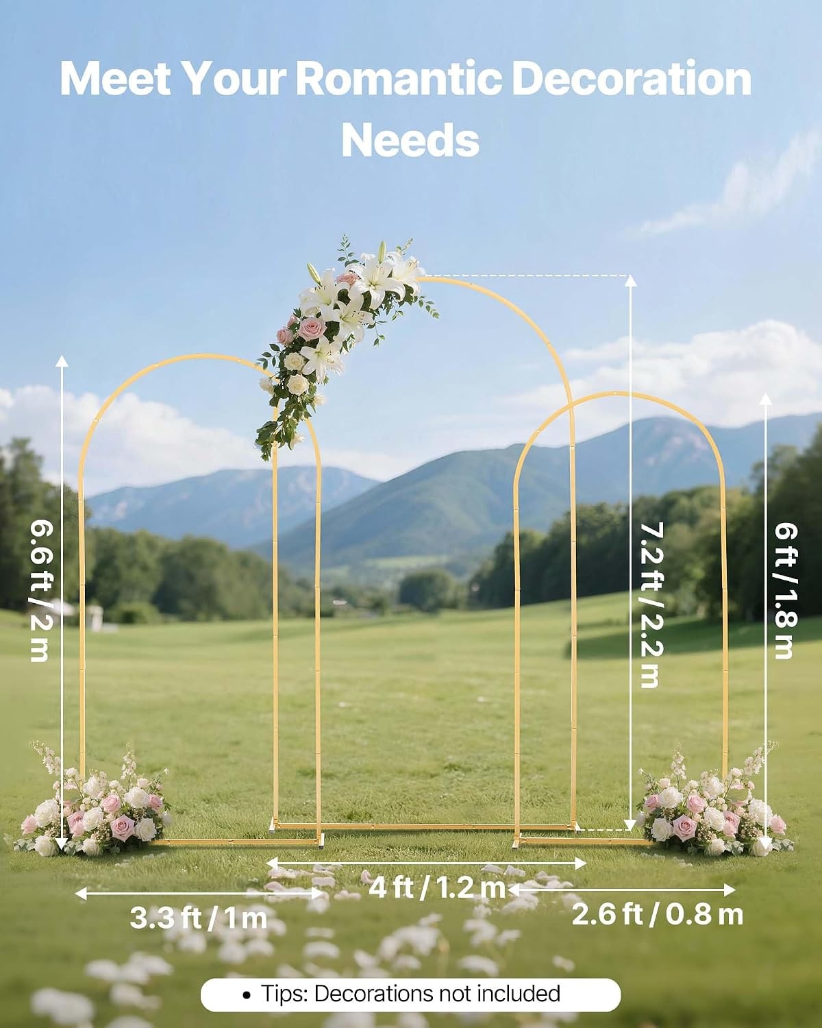 image:imageVEVOR Arch Backdrop Stand 66 x 33 ft Stable Structure Easy Assembly 1 Set Gold Metal Arch Backdrop Stand for Wedding Birthday Party Graduation Holiday Celebration and Ceremony Decoration72ft 66ft 6ft