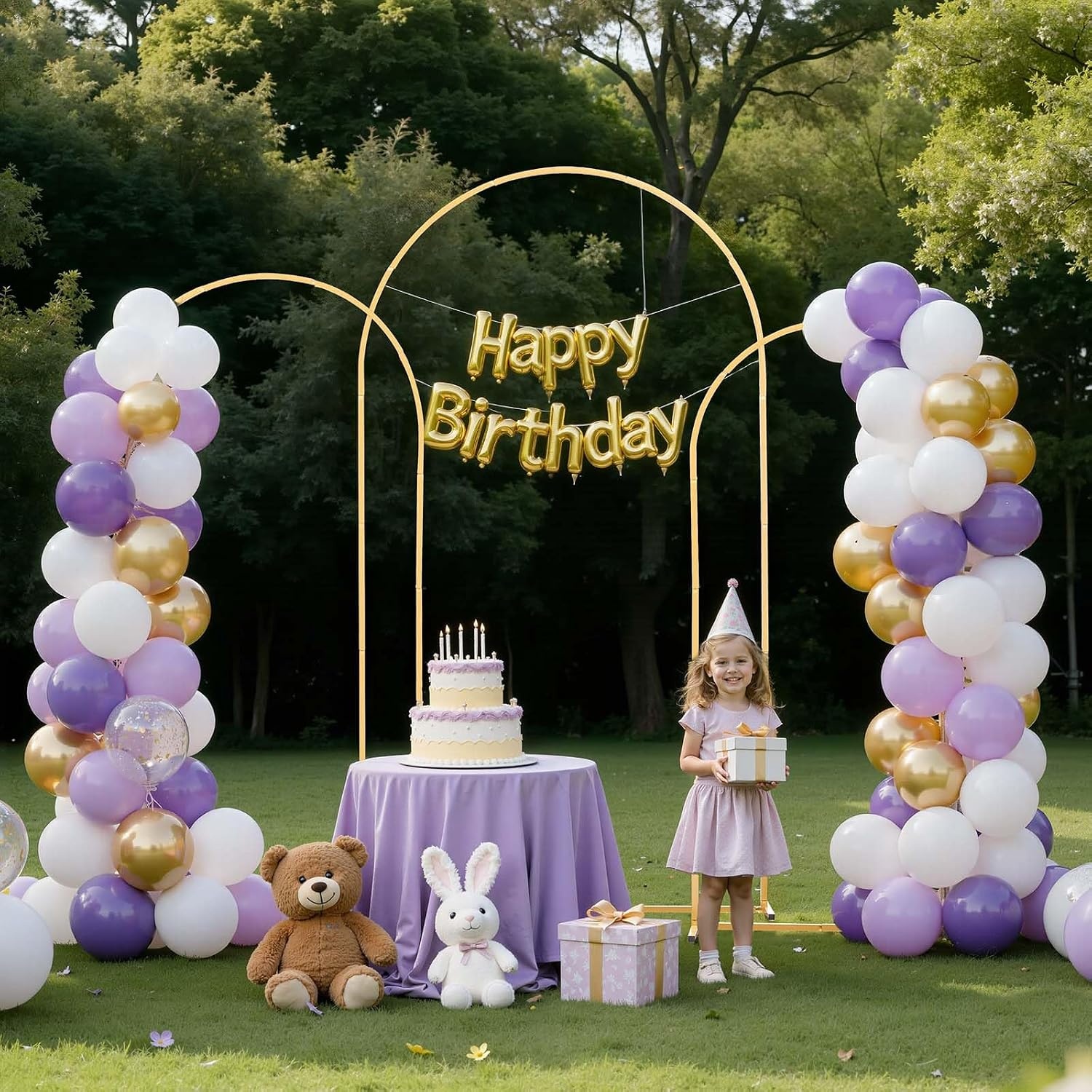 image:imageVEVOR Arch Backdrop Stand 66 x 33 ft Stable Structure Easy Assembly 1 Set Gold Metal Arch Backdrop Stand for Wedding Birthday Party Graduation Holiday Celebration and Ceremony Decoration72ft 66ft 6ft