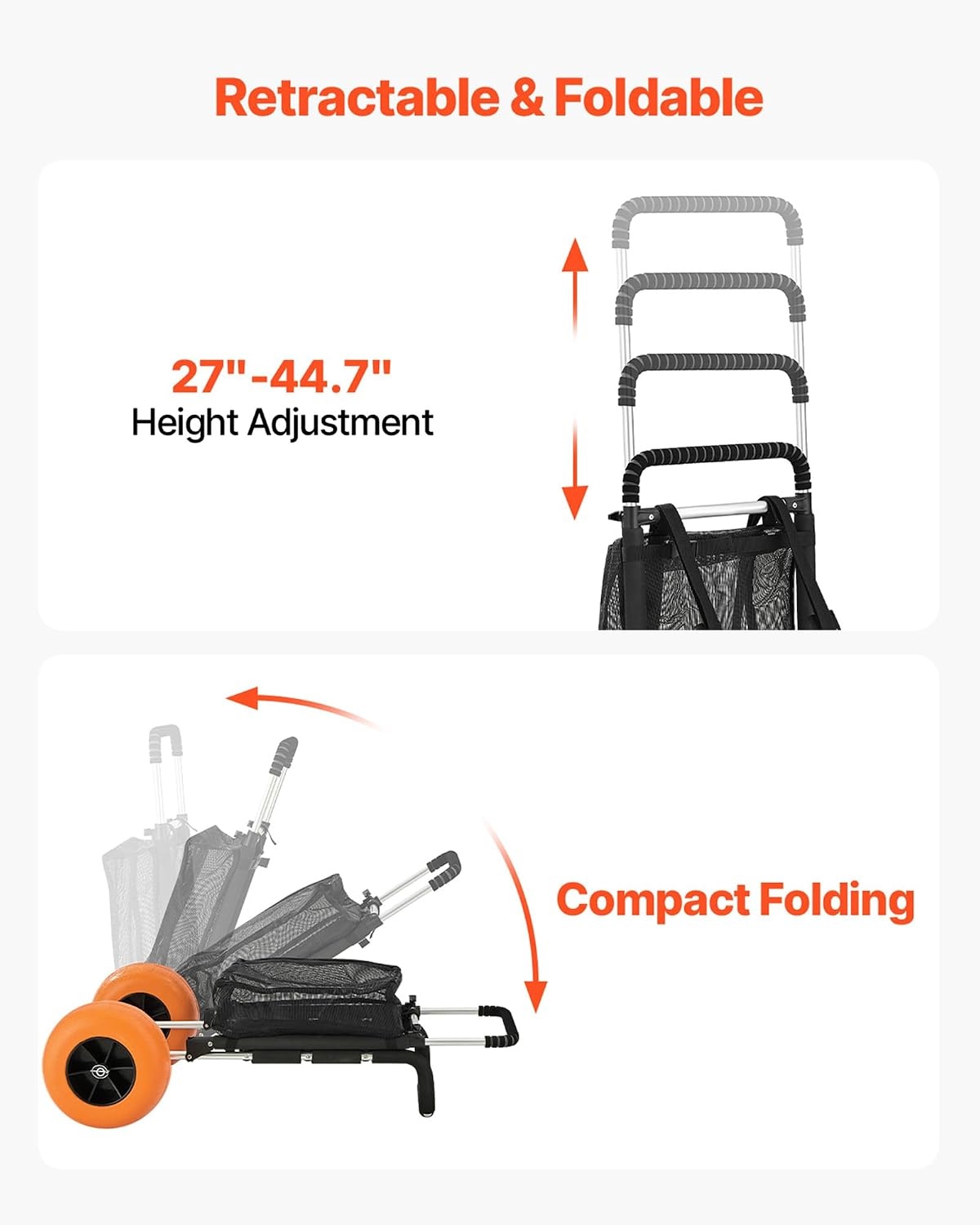 image:imageVEVOR Beach Dolly with Big Wheels for Sand 154 x 157 Cargo Deck w 10 PE Solid Wheels 69LBS Loading Capacity Folding Sand Cart Heavy Duty Cart for Picnic Camping Fishing Beach Gardening30 x 15 Cargo Deck 12 Balloon Wheels