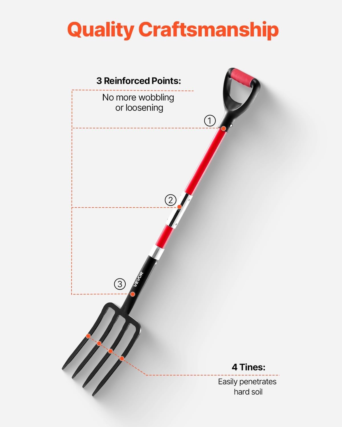 image:imageVEVOR Broad Fork 5Tine Pitchfork with Dual Fiberglass Handles Heavy Duty Garden Fork Ergonomic UShaped Design Broadfork Hand Tiller Gardening Tool for Composting Transplanting Aeration4Tine