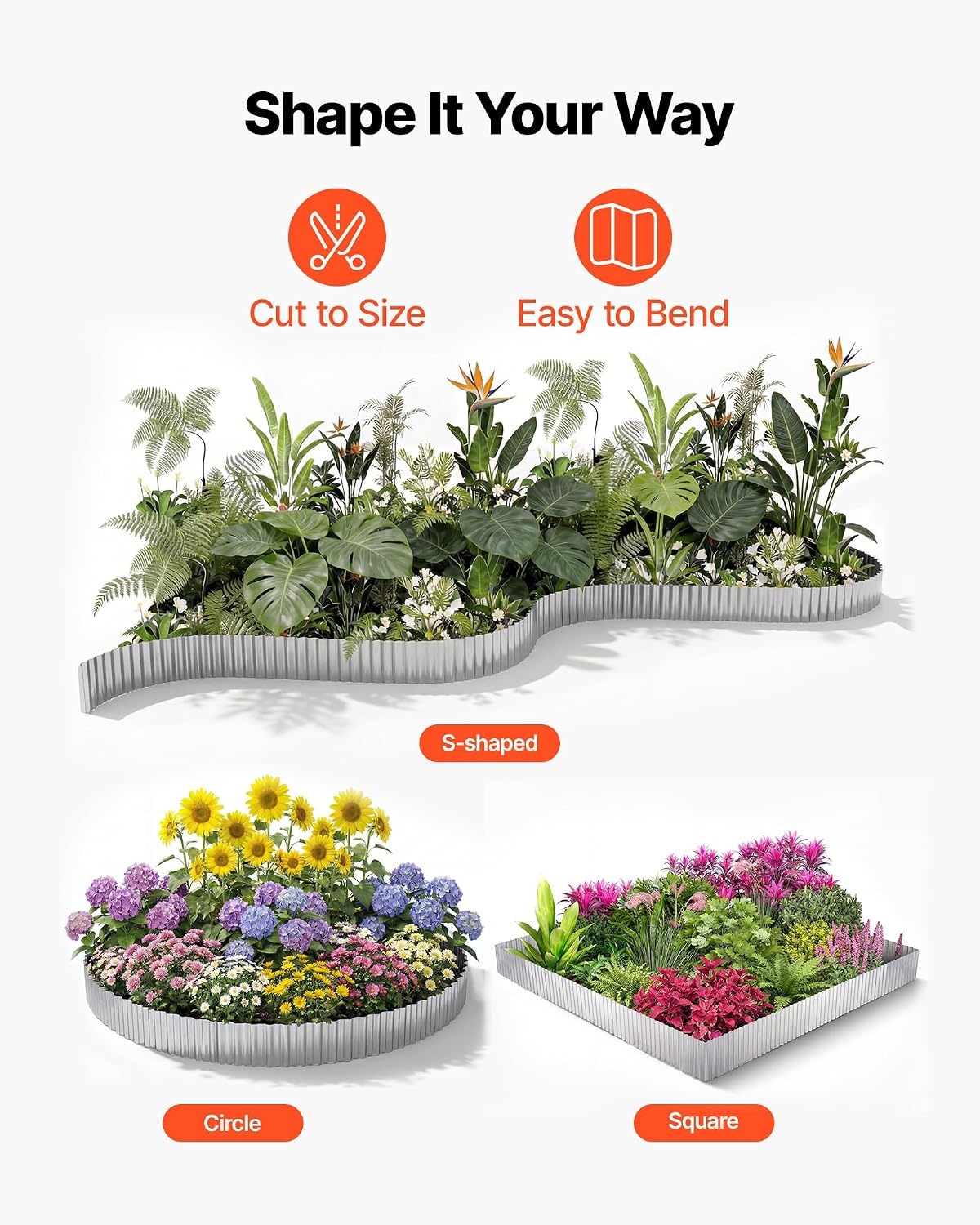 image:imageVEVOR Carbon Steel Landscape Edging 40 ft x 6 in Steel Edging for Landscaping with Gloves EasytoInstall Bendable Metal Strips Metal Garden Edge Border for Flower Bed Yard Pathway RustSilver