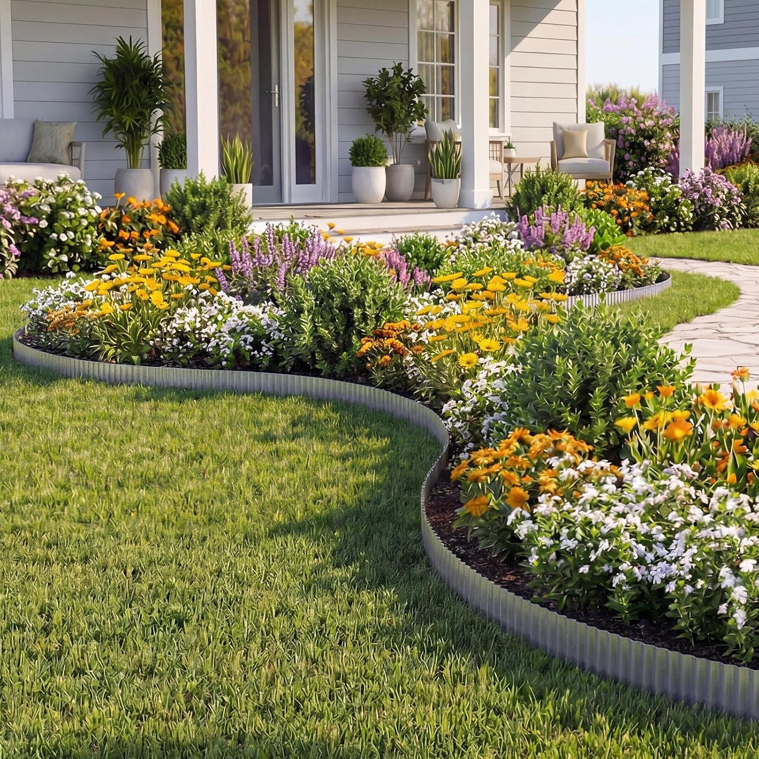 image:imageVEVOR Carbon Steel Landscape Edging 40 ft x 6 in Steel Edging for Landscaping with Gloves EasytoInstall Bendable Metal Strips Metal Garden Edge Border for Flower Bed Yard Pathway RustSilver