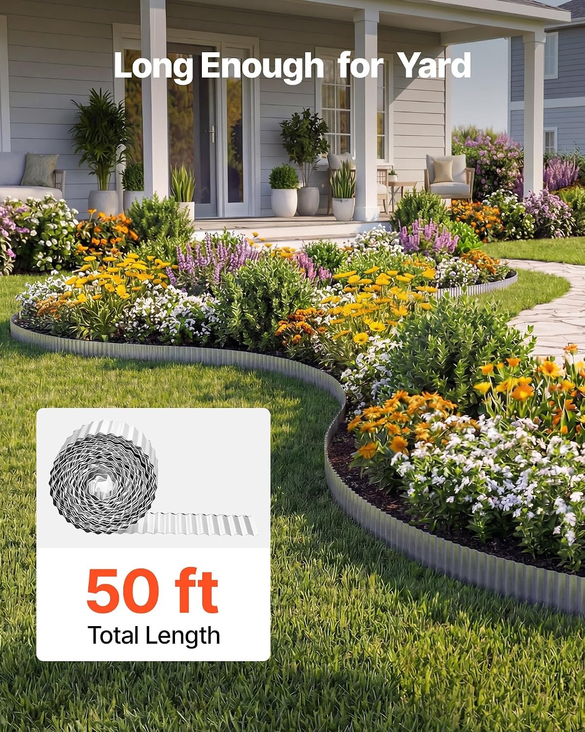 image:imageVEVOR Carbon Steel Landscape Edging 40 ft x 6 in Steel Edging for Landscaping with Gloves EasytoInstall Bendable Metal Strips Metal Garden Edge Border for Flower Bed Yard Pathway RustSilver