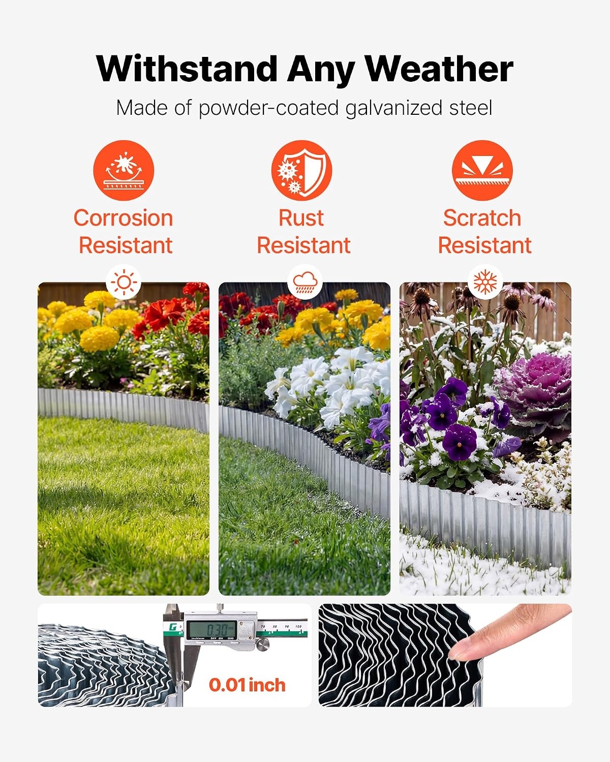 image:imageVEVOR Carbon Steel Landscape Edging 40 ft x 6 in Steel Edging for Landscaping with Gloves EasytoInstall Bendable Metal Strips Metal Garden Edge Border for Flower Bed Yard Pathway RustSilver