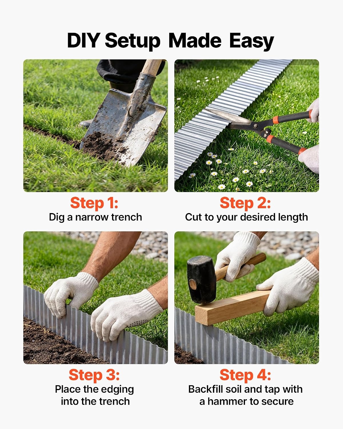 image:imageVEVOR Carbon Steel Landscape Edging 40 ft x 6 in Steel Edging for Landscaping with Gloves EasytoInstall Bendable Metal Strips Metal Garden Edge Border for Flower Bed Yard Pathway RustSilver