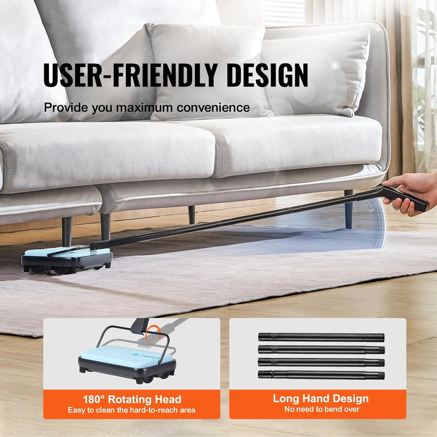 image:imageVEVOR Carpet Sweeper Manual Floor Sweeper with 300 ml Dustbin Capacity Easy to Empty 67 inch Cleaning Width for Home Office Carpets Pet Hair Dust PurpleBlue