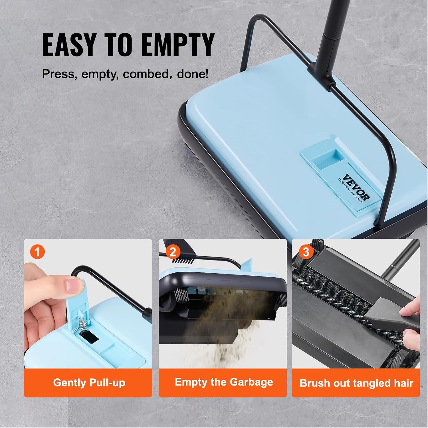 image:imageVEVOR Carpet Sweeper Manual Floor Sweeper with 300 ml Dustbin Capacity Easy to Empty 67 inch Cleaning Width for Home Office Carpets Pet Hair Dust PurpleBlue