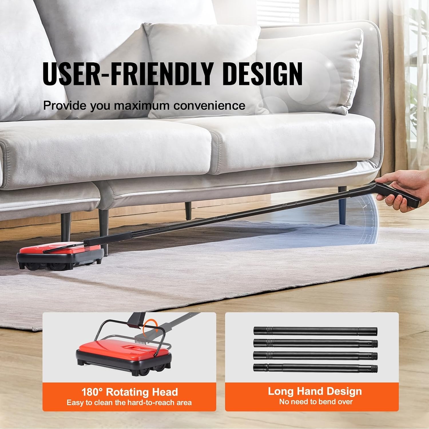 image:imageVEVOR Carpet Sweeper Manual Floor Sweeper with 300 ml Dustbin Capacity Easy to Empty 67 inch Cleaning Width for Home Office Carpets Pet Hair Dust PurpleRed