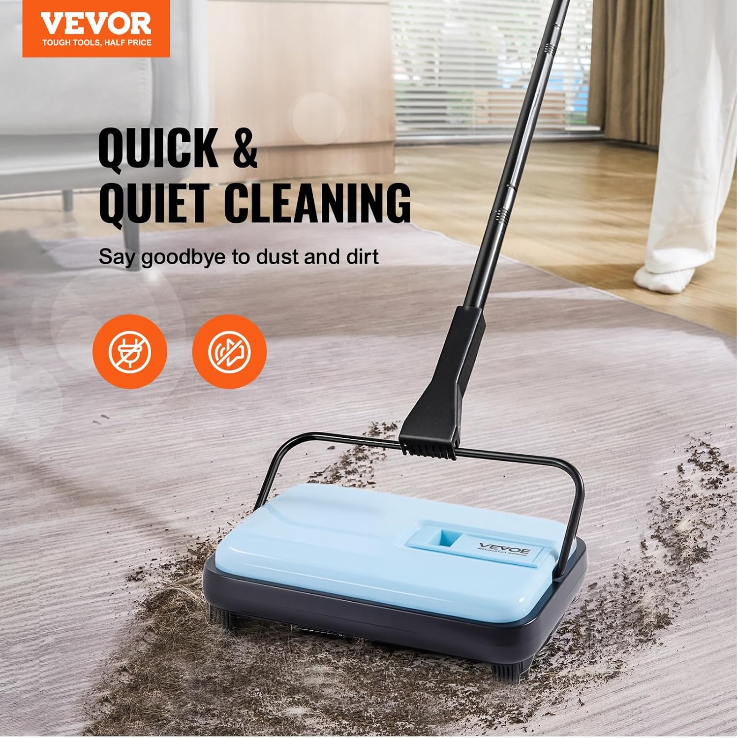 image:imageVEVOR Carpet Sweeper Manual Floor Sweeper with 300 ml Dustbin Capacity Easy to Empty 67 inch Cleaning Width for Home Office Carpets Pet Hair Dust PurpleBlue