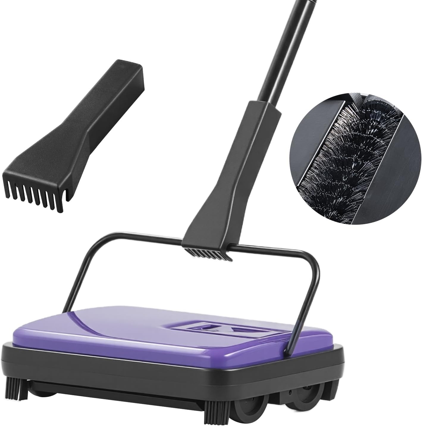image:imageVEVOR Carpet Sweeper Manual Floor Sweeper with 300 ml Dustbin Capacity Easy to Empty 67 inch Cleaning Width for Home Office Carpets Pet Hair Dust PurplePurple