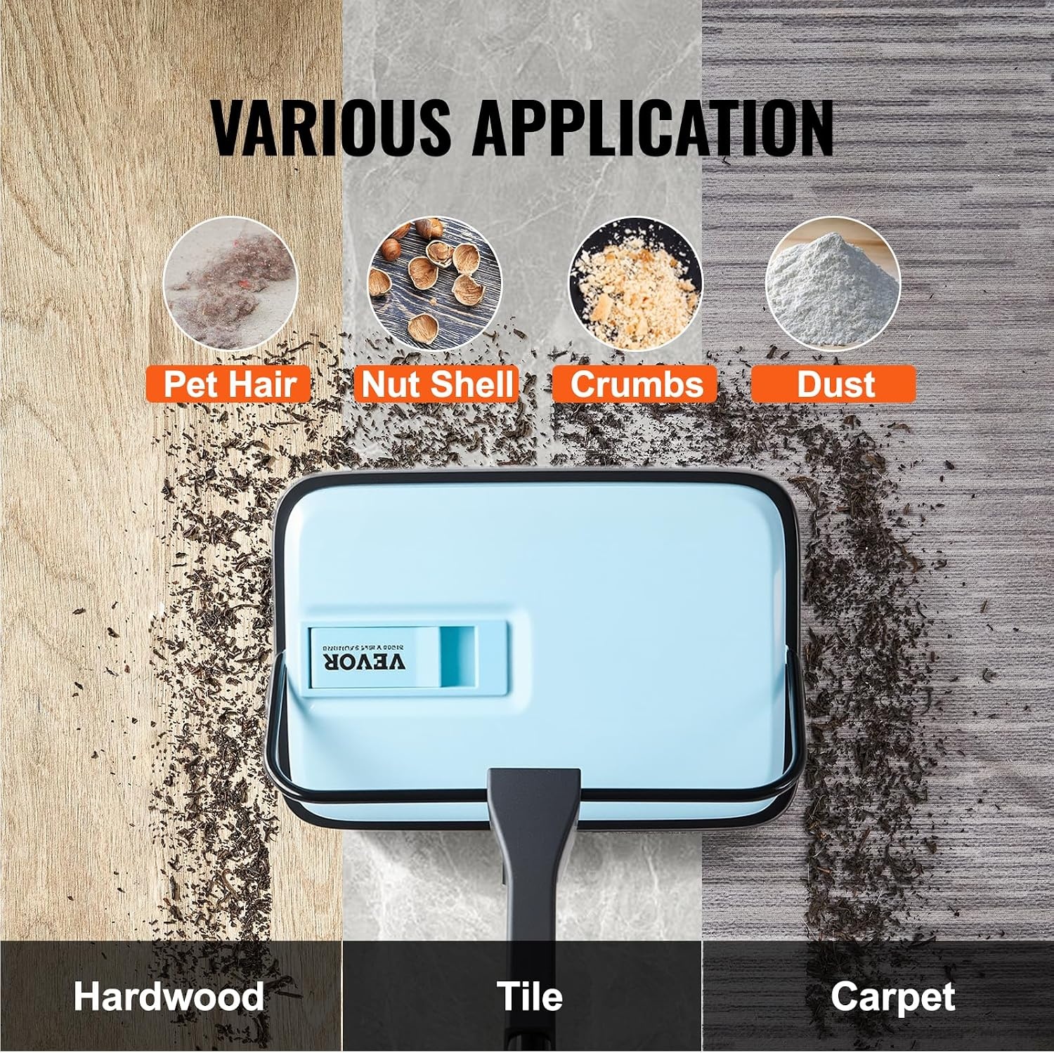 image:imageVEVOR Carpet Sweeper Manual Floor Sweeper with 300 ml Dustbin Capacity Easy to Empty 67 inch Cleaning Width for Home Office Carpets Pet Hair Dust PurpleBlue