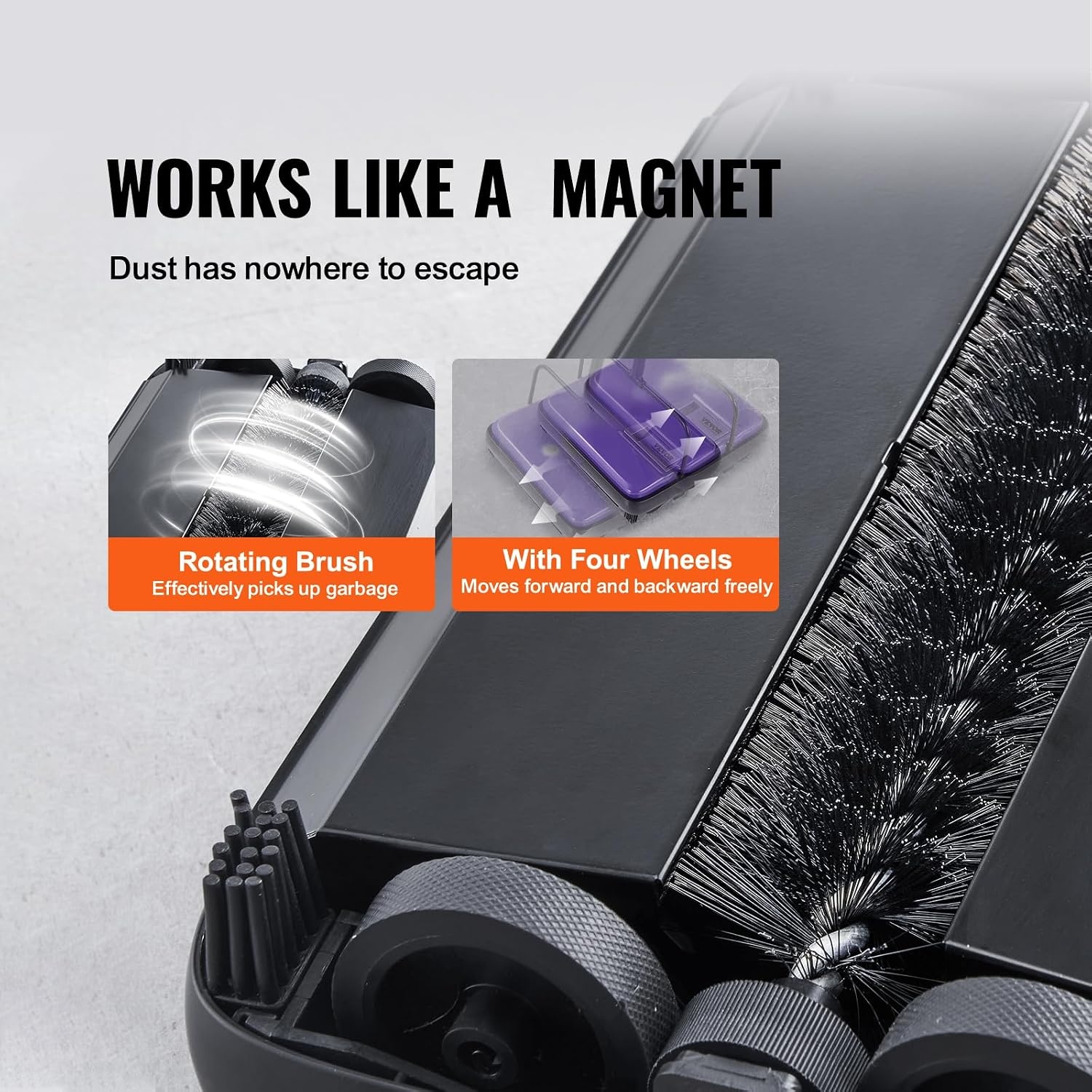 image:imageVEVOR Carpet Sweeper Manual Floor Sweeper with 300 ml Dustbin Capacity Easy to Empty 67 inch Cleaning Width for Home Office Carpets Pet Hair Dust PurplePurple