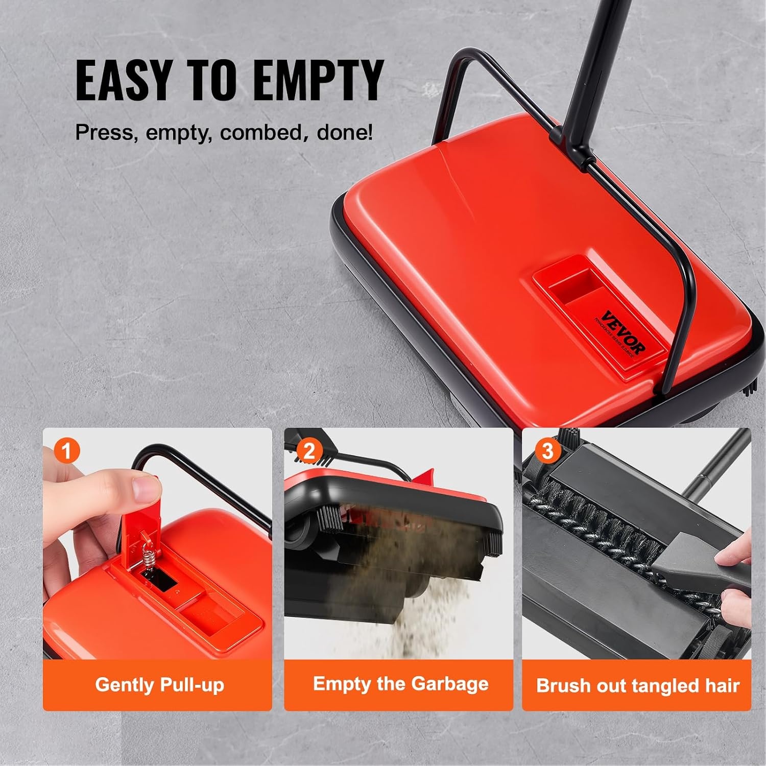 image:imageVEVOR Carpet Sweeper Manual Floor Sweeper with 300 ml Dustbin Capacity Easy to Empty 67 inch Cleaning Width for Home Office Carpets Pet Hair Dust PurpleRed