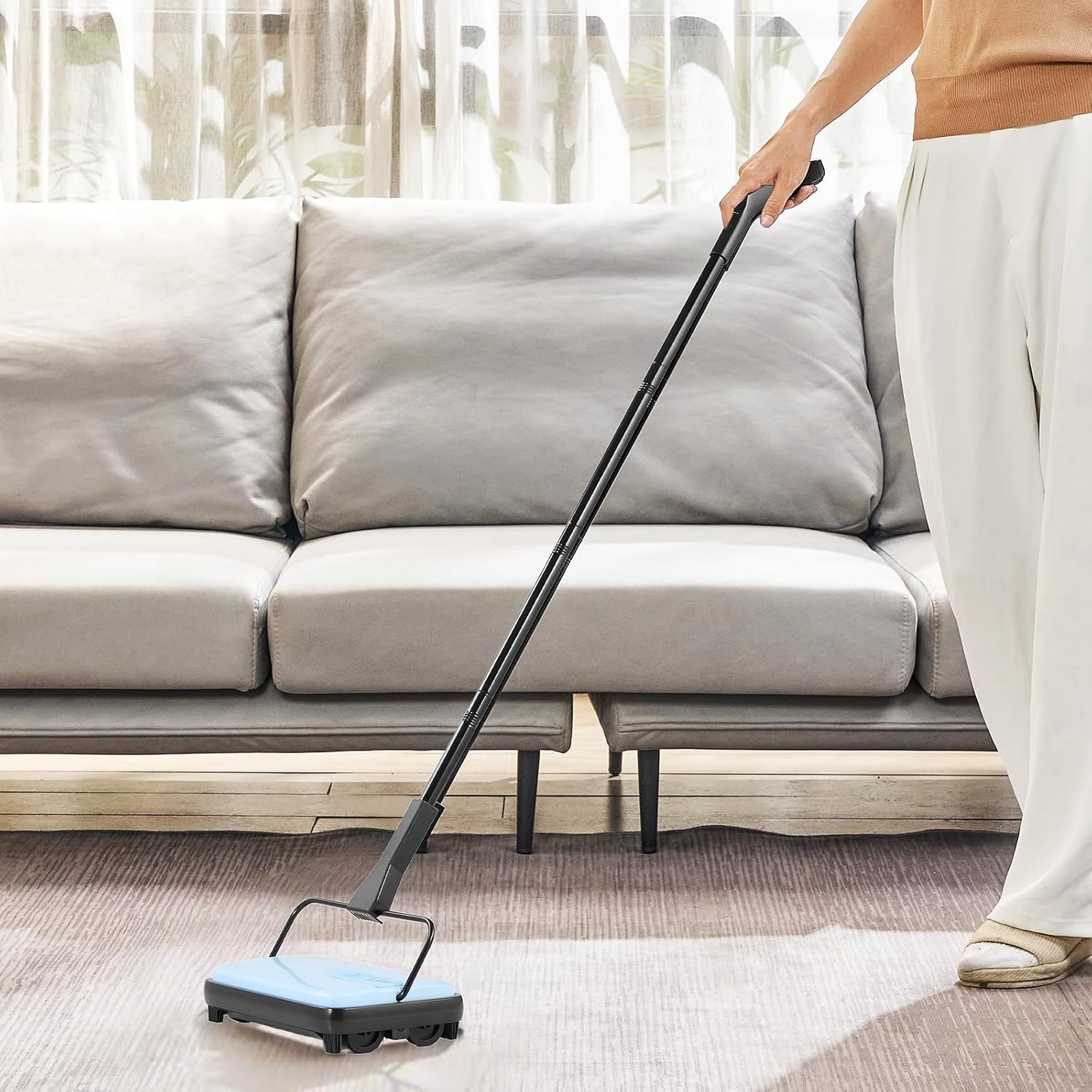 image:imageVEVOR Carpet Sweeper Manual Floor Sweeper with 300 ml Dustbin Capacity Easy to Empty 67 inch Cleaning Width for Home Office Carpets Pet Hair Dust PurpleBlue