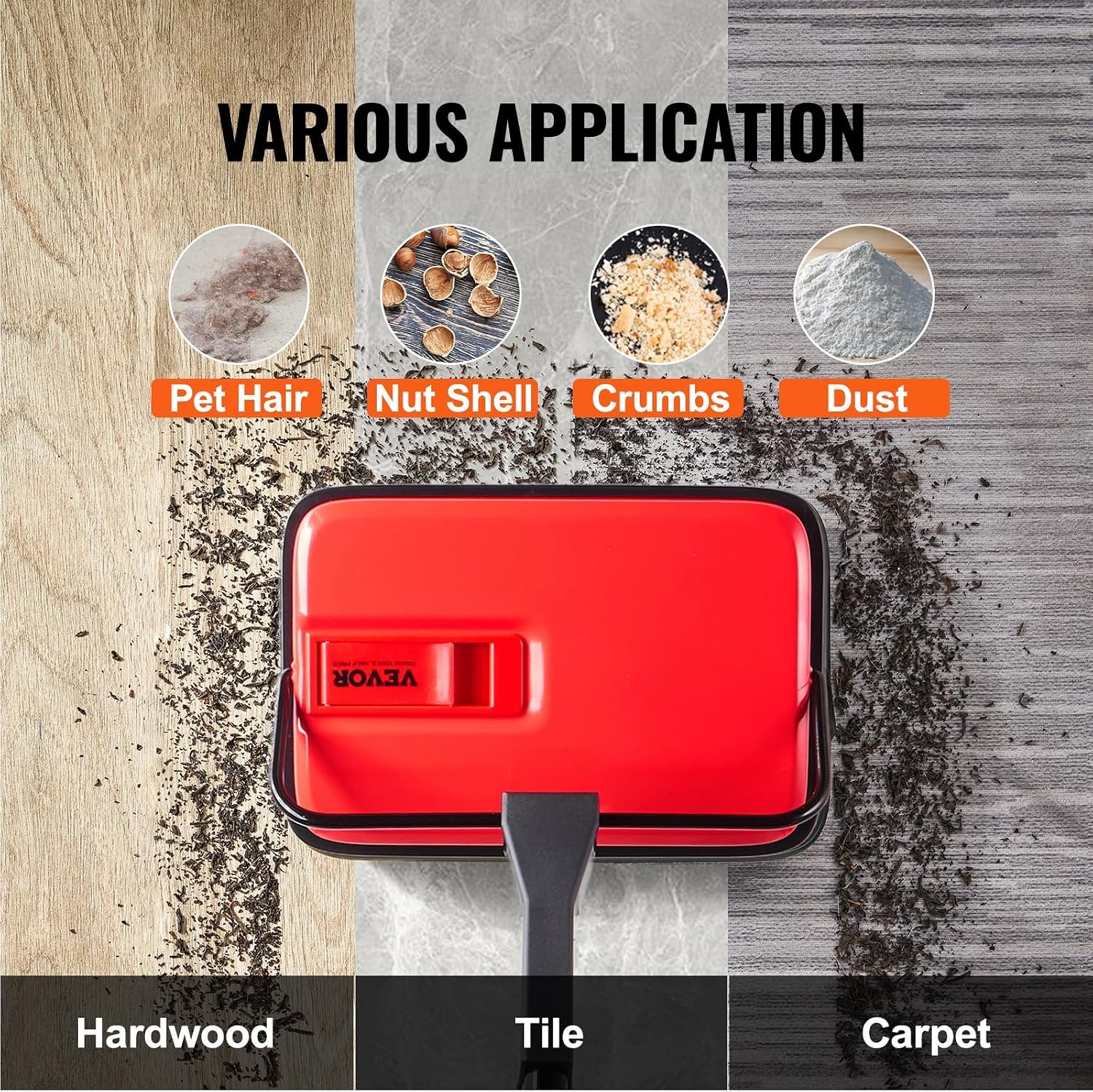 image:imageVEVOR Carpet Sweeper Manual Floor Sweeper with 300 ml Dustbin Capacity Easy to Empty 67 inch Cleaning Width for Home Office Carpets Pet Hair Dust PurpleRed