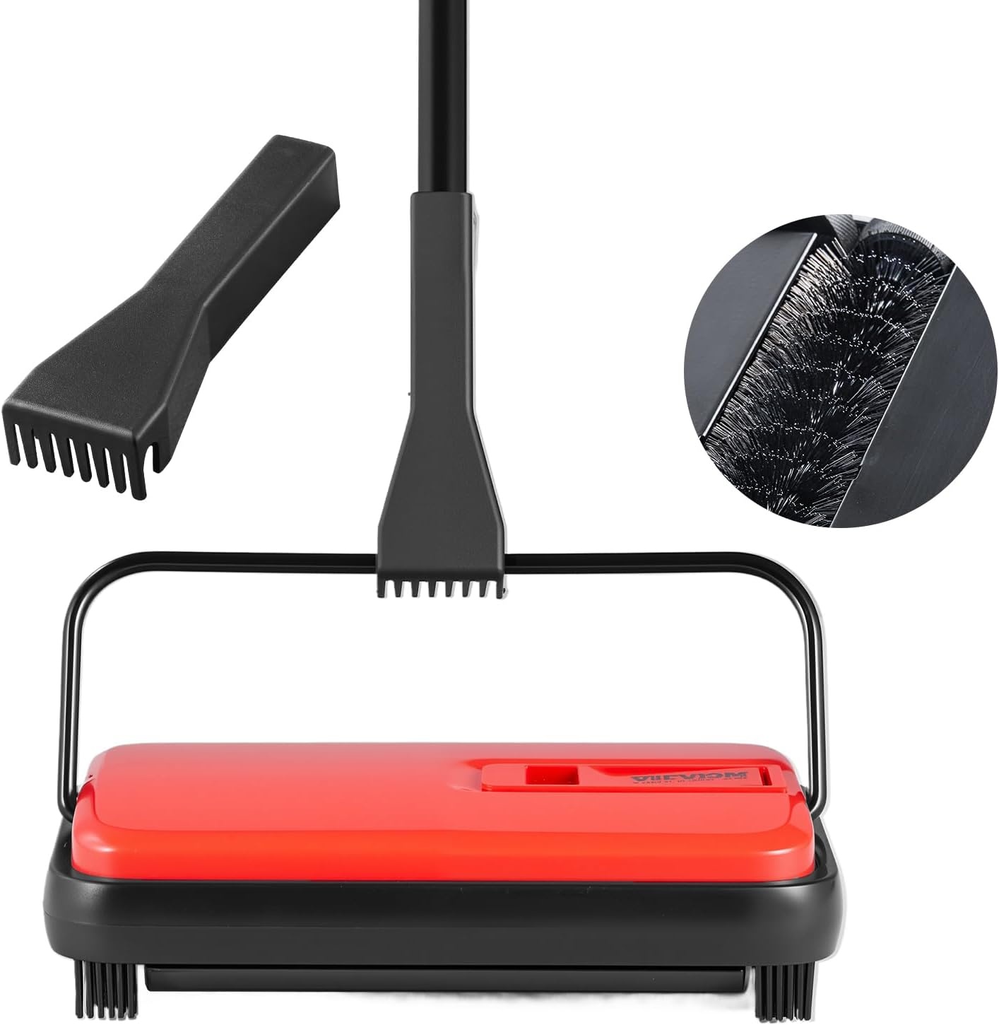 image:imageVEVOR Carpet Sweeper Manual Floor Sweeper with 300 ml Dustbin Capacity Easy to Empty 67 inch Cleaning Width for Home Office Carpets Pet Hair Dust PurpleRed