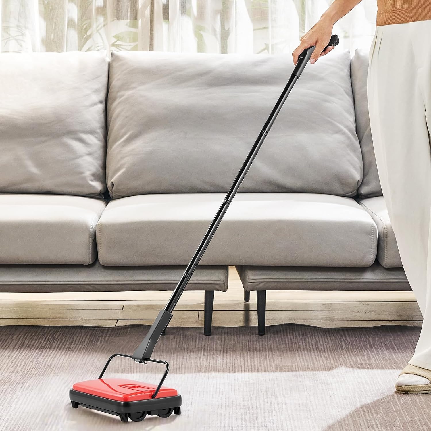 image:imageVEVOR Carpet Sweeper Manual Floor Sweeper with 300 ml Dustbin Capacity Easy to Empty 67 inch Cleaning Width for Home Office Carpets Pet Hair Dust PurpleRed