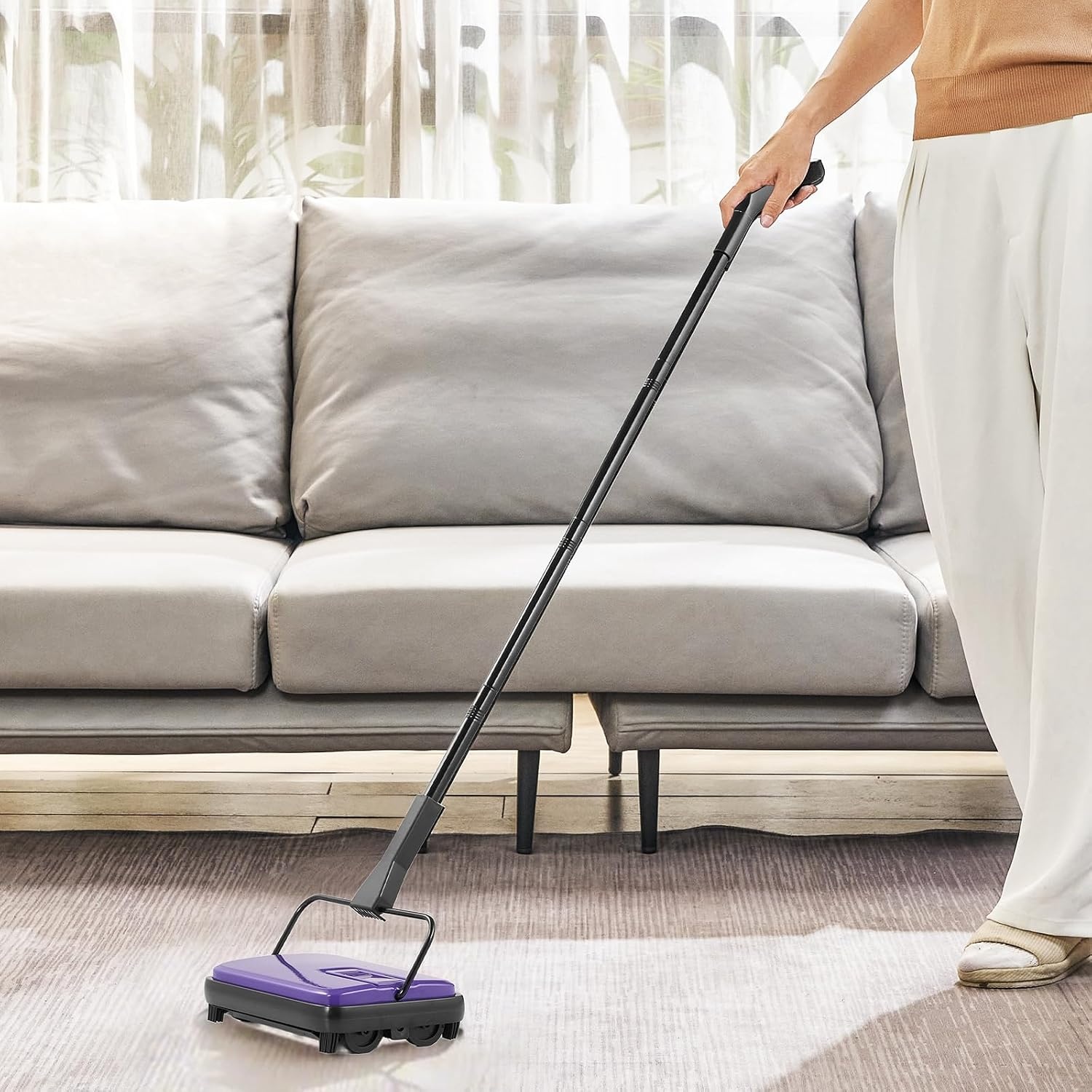 image:imageVEVOR Carpet Sweeper Manual Floor Sweeper with 300 ml Dustbin Capacity Easy to Empty 67 inch Cleaning Width for Home Office Carpets Pet Hair Dust PurplePurple