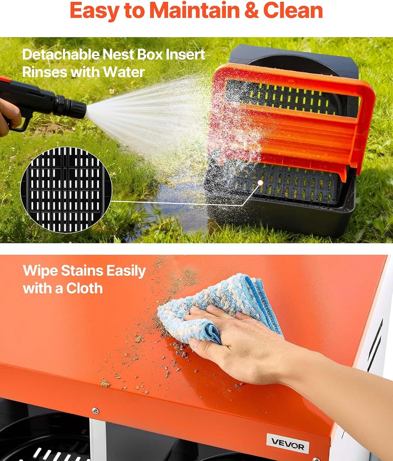 image:imageVEVOR Chicken Nesting Boxes 6 Compartments with Support Legs Easy Egg Collection Galvanized Steel and HighStrength Plastic Roll Away Nesting Boxes for Chickens and Hens Laying Eggs Orange313L x 207W x 390H