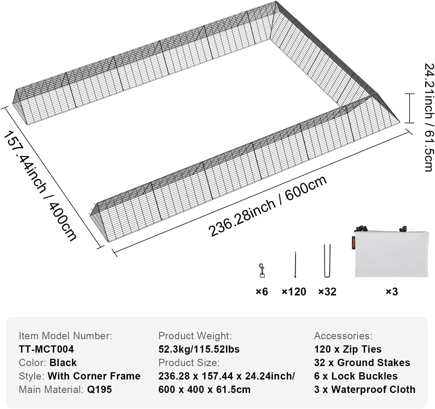 image:imageVEVOR Chicken Tunnels for Yard DIY Metal Poultry Playpen for Outside with Waterproof Cover amp Corner Frames 2 Sets 2362 x 1575 x 242 inchLxWxH Also Widely Used for Ducks Rabbits Geese CoopPanel Corner Tarp